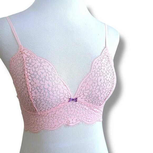 Josie Natori Womens Bralette Sz 34 Pink Sheer Floral Lace Wire Free Wireless Bra - Picture 2 of 7